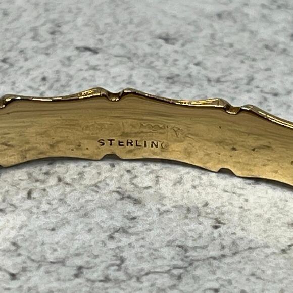 Vintage Sterling Silver and Vermeil Hinged Bangle clamper bamboo retro estate - Picture 7 of 10